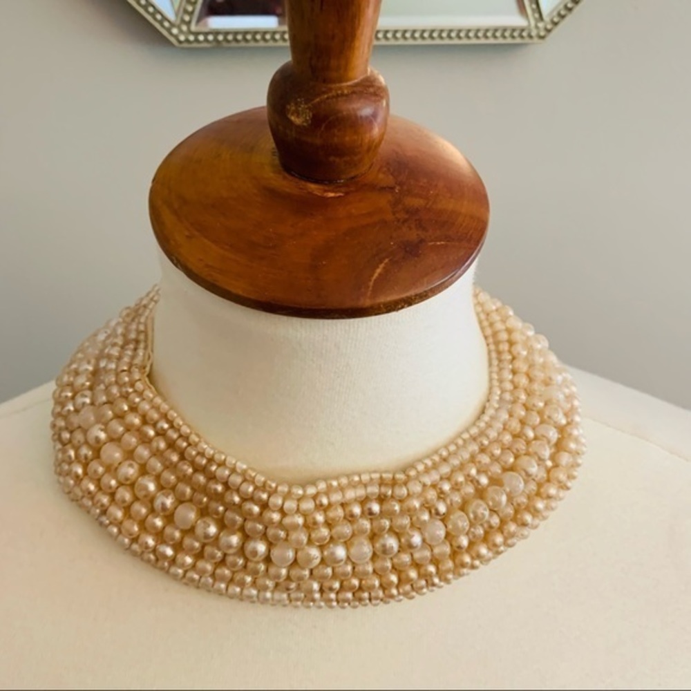 Vintage 40's faux Pearl Collar Necklace 7 rows jewelry